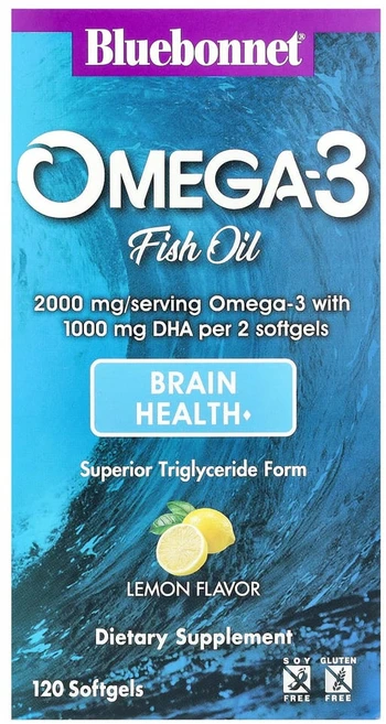 블루보넷뉴트리션 오메가3 피쉬 오일 두뇌 레몬 맛 소프트젤 120정, BLB00945, 1개 - 쿠팡