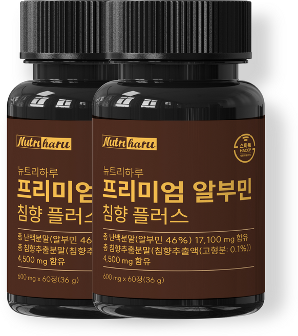 뉴트리하루 프리미엄 알부민 침향 플러스 식약청 인증 알부민영양제, 2세트, 60정