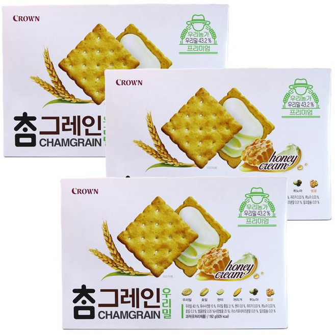 크라운 참그레인 우리밀, 3개, 192g