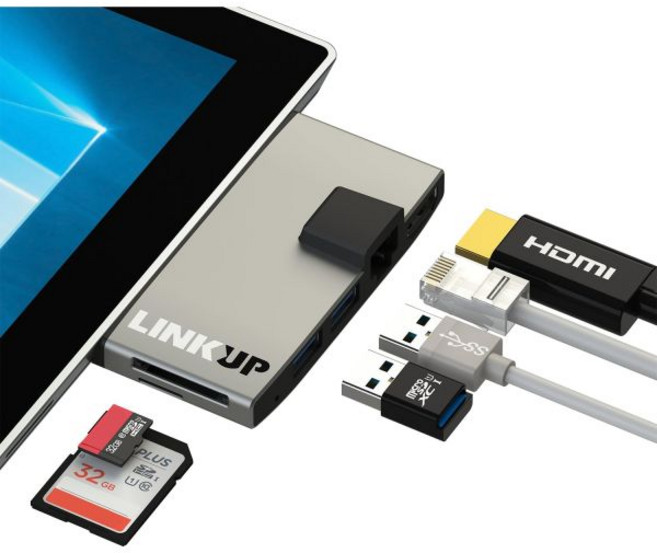 LINKUP - Microsoft Surface GO 호환 도킹 스테이션 하드 드라이브 SDXC USB C 독 | 7-in-1 확장 허브 HDMI 4K SD/MicroSD US, MSGO-764, 1개