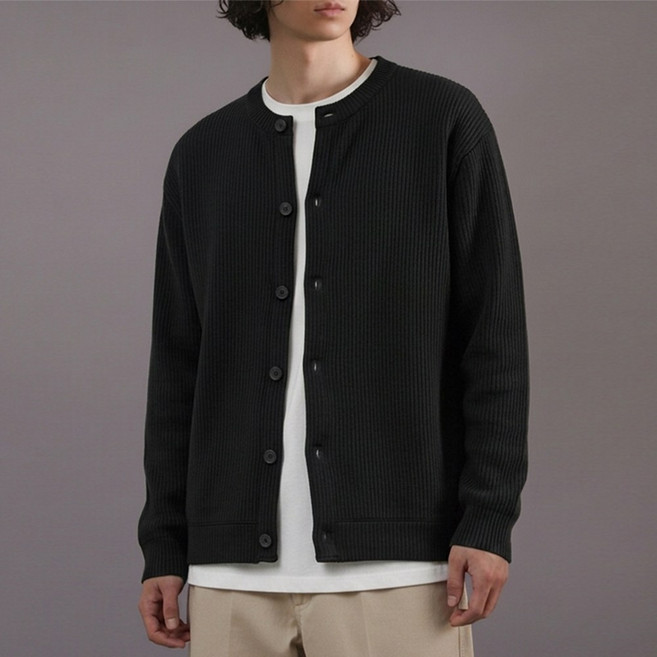 스댕클럽 남녀공용 빅사이즈 세로 골지 캐주얼 라운드넥 니트 가디건 SMM8164