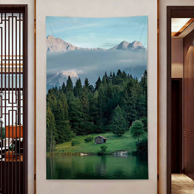 WHH 높은 품질 가리개 인테리어 대형 패브릭 포스터, 검푸른