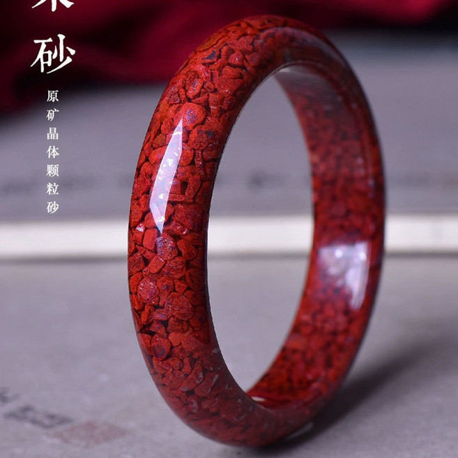 硃砂手鐲 天然原礦晶體砂 寬版不掉色手環 媽媽款, 1個, 晶體砂手鐲【寬版】60圈口