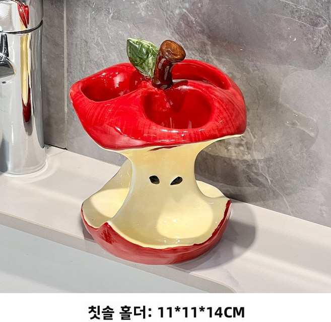 벽걸이식 칫솔 수납대 욕실용 칫솔 거치대, 사과 치약 거치대 [3구 - 치약/전동 칫솔 수납 가능, 1개