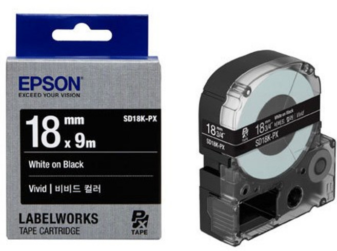 엡손 라벨테이프 라벨카트리지, 1개, 18mm(검정바탕/백색) SD18K-PX