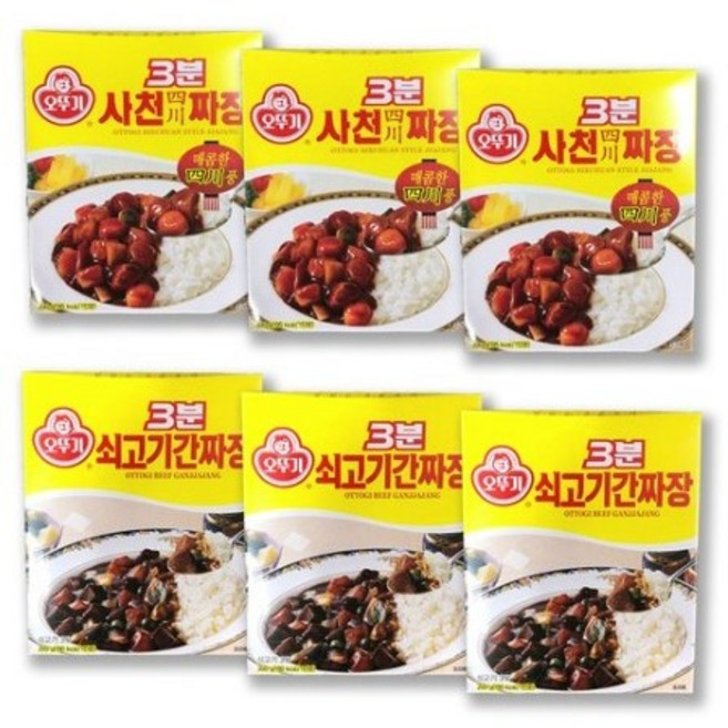 예이니식품 오뚜기 3분 사천짜장+쇠고기간짜장 각3개씩 세트(200gx6개)프리미엄, 200g, 6개