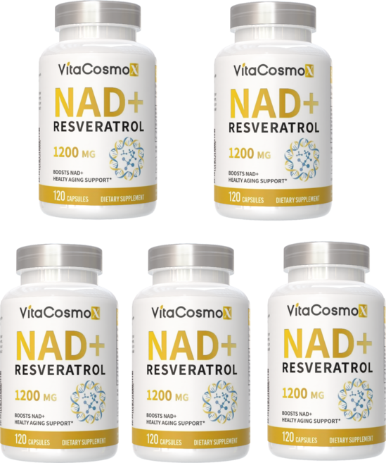 VitaCosmoX NMN 플러스 시르투인 안티에이징 항산화 항노화 1000mg 고순도 99.9% 니코틴아미드 NAD+ 무관세, 5개, 120정