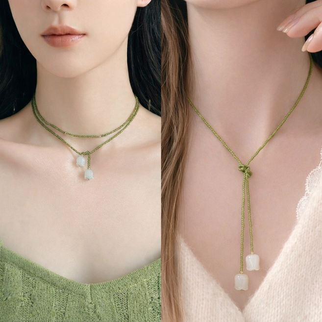 아이루리 비즈 스트링 은방울 꽃 초커 목걸이 러블리 플라워 여성 포인트 악세사리