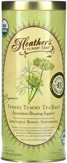 Heathers Tummy Care 터미티 유기농 회향 티백 카페인 없음 티백 45개 8.82 oz (250 g) 1팩