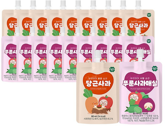 룰루맘 습관주스 혼합 당근사과 80ml 10개 + 푸룬사과매실 80ml 10개(총20개), 20팩, 혼합(당근사과,푸룬사과매실)