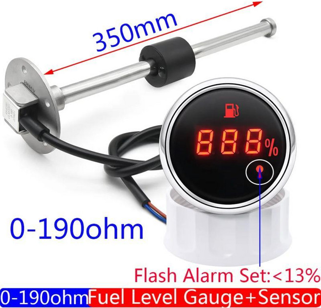자동차 연료 게이지 해양 포함 레벨 600mm 경고등 12V 오일 24V 탱크 자동 190 표시기 Ohm 52mm 미터 100 센서 디지털, 350mm, 1개