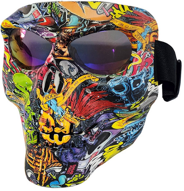 오토바이 라이더 페이스 안면보호 방풍 고글 마스크, 미러무지개, 1개