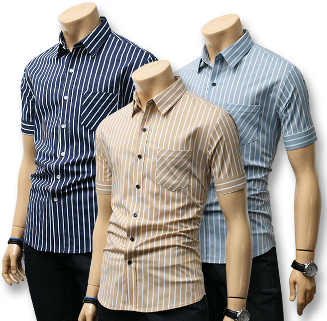 하트비트 벤시온 스트라이프 반팔 남방 베이직핏