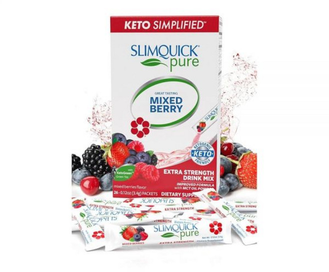 Slimquick Pure 3x 엑스트라 스트렝스 혼합 베리 드링크 믹스 여성용 목표 달성 녹차 카핀 순결한 나무 로디올라 추출물로 더 오래 포만감 유지 26개입 231805, SLIM 슬림quick Pure 3x 엑스트라 스트렝스, 1개