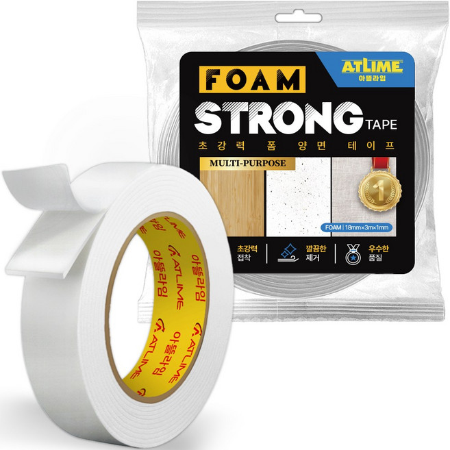 아뜰라임 초강력 다용도 두꺼운 스폰지폼 양면테이프 백색 18mm x 3m, 1개