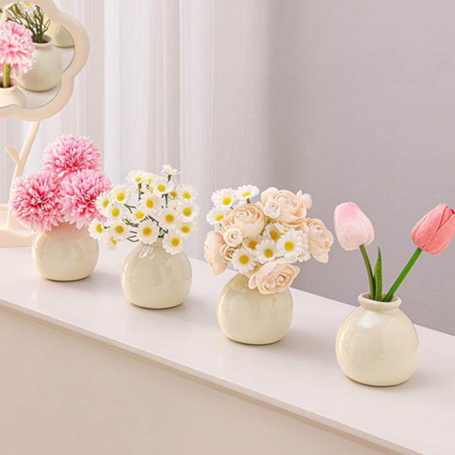 티큐 인테리어 오브제 소품 유광 미니 도자기 화병 꽃병 P040, 타입 1