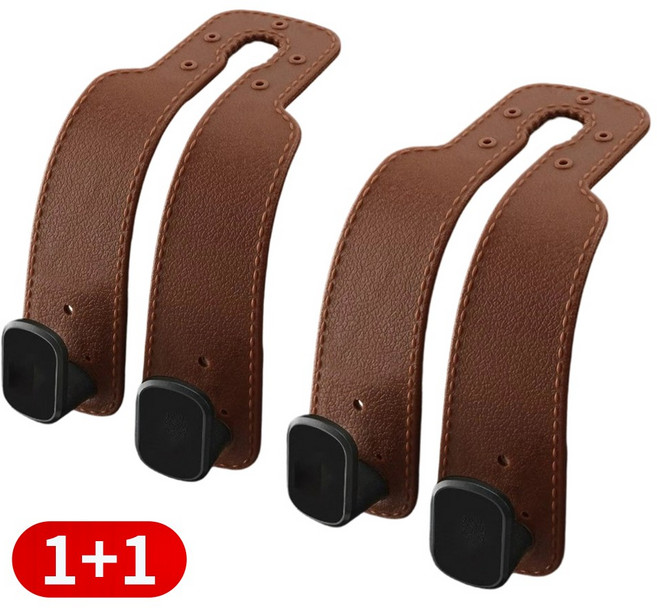 자동차 후크걸이 1+1 듀얼후크 헤드레스트 고리 차량용 가방걸이 걸쇄 행거 휴대폰거치 가방 봉지, 갈색, 2개