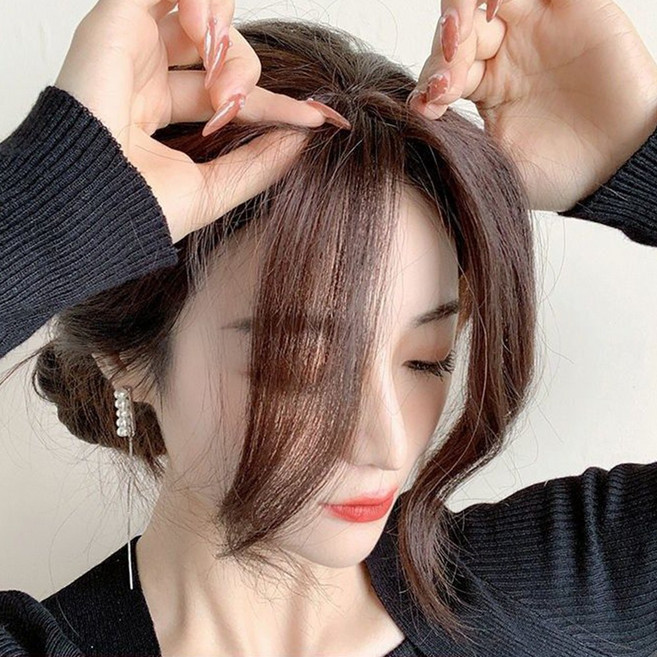하이유니 사이드뱅 앞머리 셀프 붙임 머리 피스 부분 가발, 다크브라운, 1개