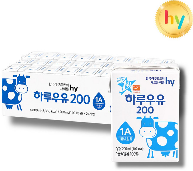 HY 한국야쿠르트 멸균 하루우유 200, 24개, 200ml