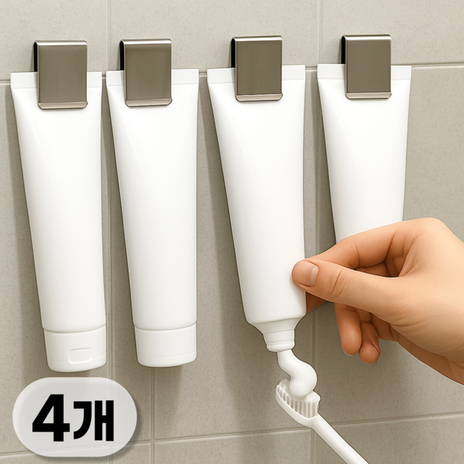깔끔조아 무타공 스텐 폼클렌징 치약걸이 세트, 4개