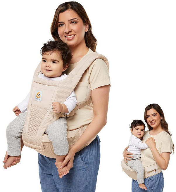 에르고베이비 알타 2-in-1 힙시트 및 - 4-48개월용 올 포지션 메시 (12 lbs 45 lbs), Natural Beige, Lift Hip Seat, Natural Beige
