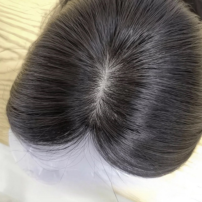 큐엔유 여성 정수리 수제 부분가발 100%인모 고급형 앞머리가발, 1개, 브라운-중간가르마 타입