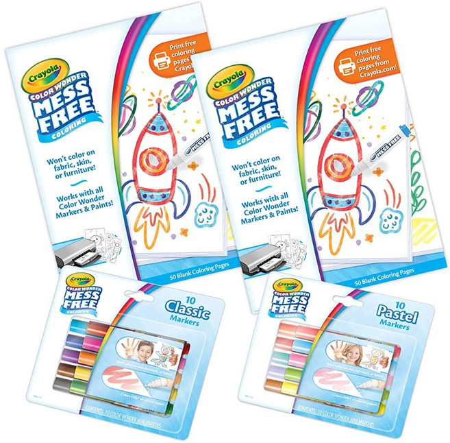 크레욜라 Crayola Color Wonder 지저분해지지 않는 핑거페인트 및 스탬퍼 키트 아동용 사파리 스탬프 컬러 리빌 잉크 유아 활동 선물 만 3세 이상 1442, 크레욜라 Crayola Color Wonder 지저분해