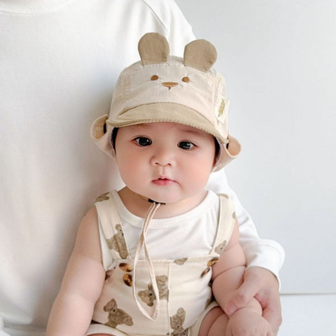곰 배색 케이프 모자 백일 돌 아기 여름 모자