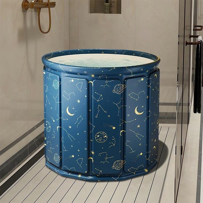 折疊泡澡桶 免安裝 加厚摺疊浴缸 澡盆 洗澡桶, 1個, 星空藍,【加厚材質】直徑80+排水管+坐墊