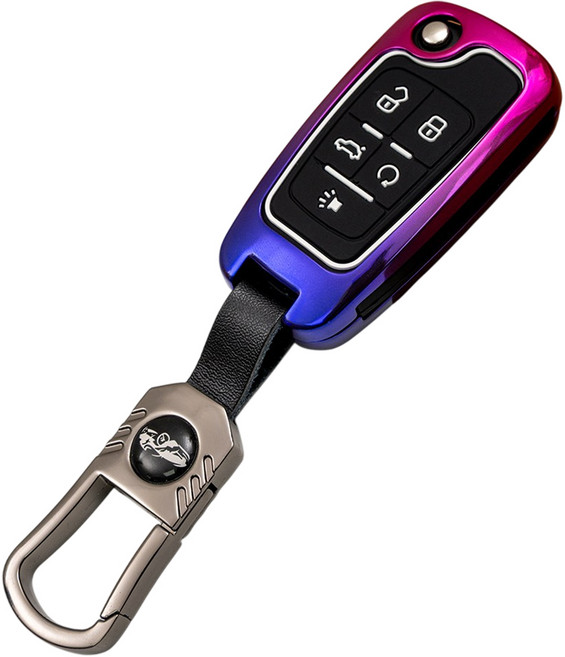 쉐보레 호환 차 케이스 자동차 스마트키 커버 메탈 리모컨 키홀더 차량용품, 폴딩5버튼_MG03, 퍼플