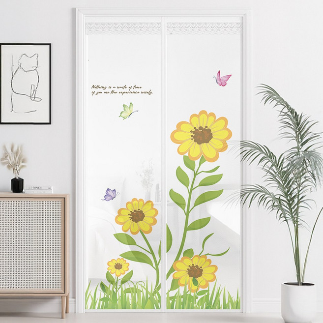 코팅블루 찍찍이 간편설치 튼튼한 방문 현관 일체형 자석 모기장세트, 썬플라워가든