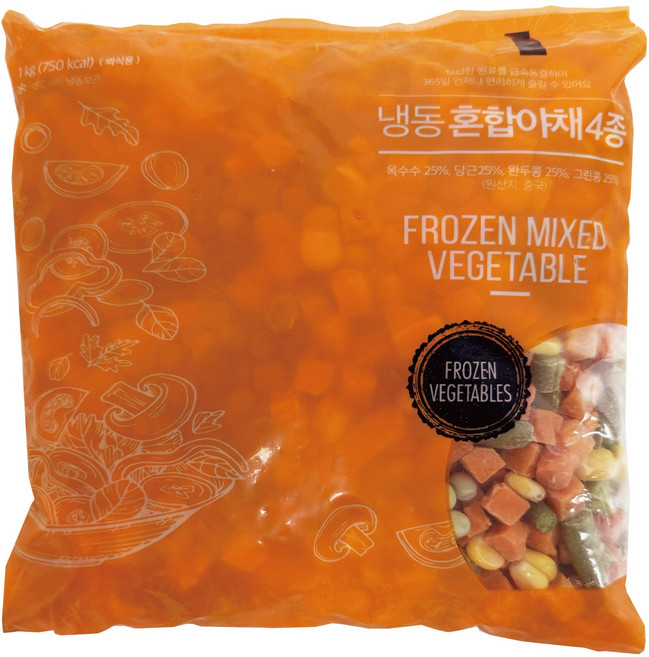 냉동 혼합 야채 4종 1kg 글로벌식품 야채 MIX 볶음밥 반찬용, 1개