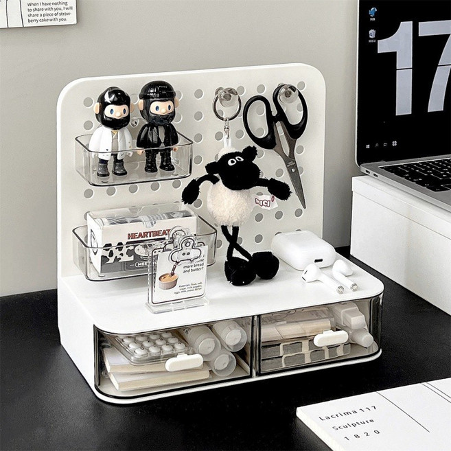 타공판 데스크탑 스탠딩 수납 선반 책상 정리 수납H333, 흰색, 1개