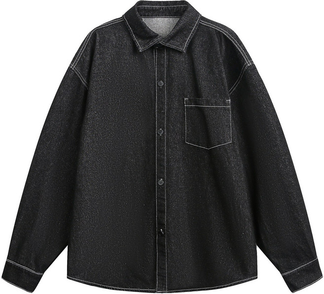 跨境復古原牛長袖襯衫男25秋季新款日系寬鬆潮牌休閒水洗牛仔襯衣