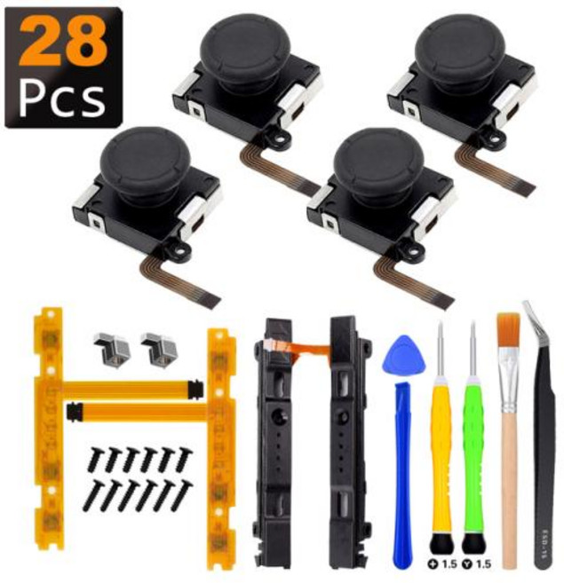 NS 조이콘 조이스틱 교체 수리 키트 좌우 슬라이더 금속 버클 닌텐도 스위치 라이트 및 OLED 액세서리 28 인 1, [03] Light Purple