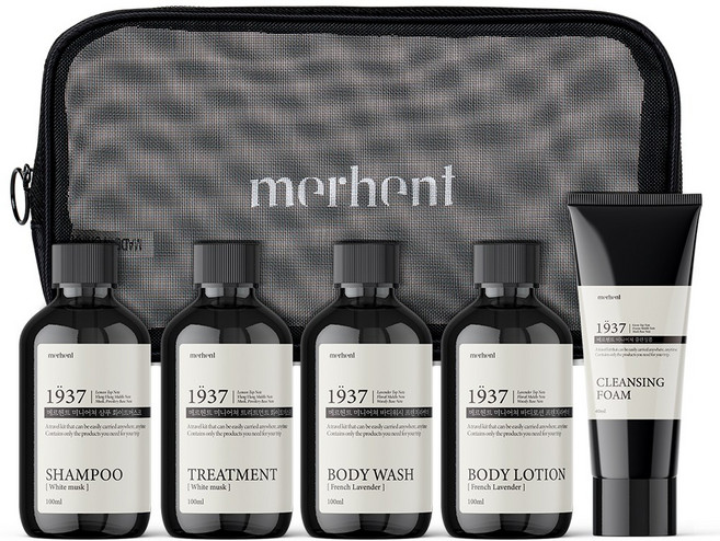 메르헨트 여행용 세면도구 트래블키트 5종 + 매쉬파우치 세트, 1세트