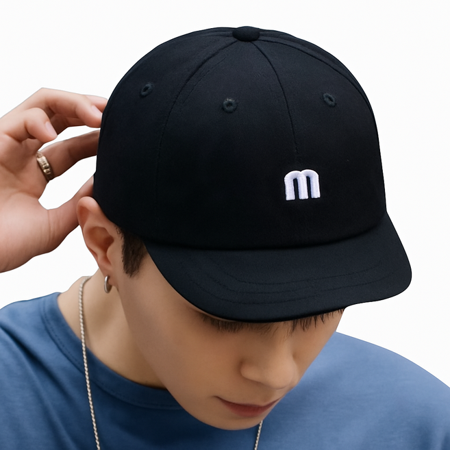 앳큐 남녀공용 숏챙모자 챙짧은모자 짧은챙모자 귀여운모자 가벼운 숏캡 여름 볼캡, 블랙, 1개