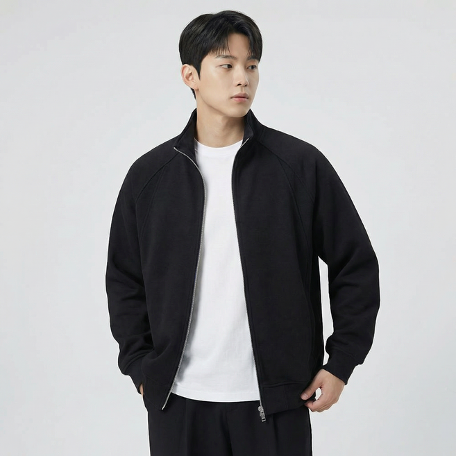 Asure 남성 무지 집업 맨투맨 스탠딩 칼라 가디건 빅사이즈 아우터