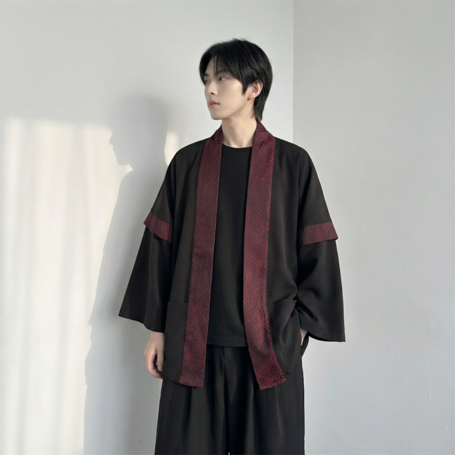 蟒紋提花中國風男士道袍漢服 帥氣休閑復古古風寬松男裝