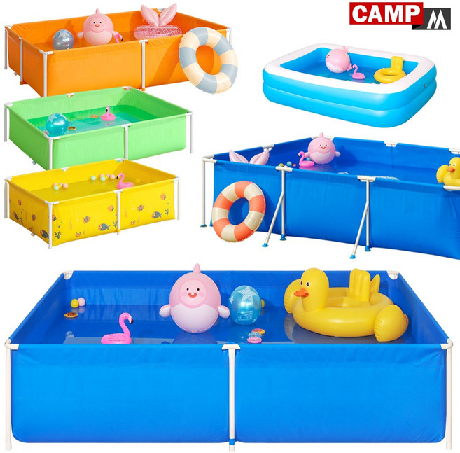 캠프엠 [사각 에어 7종모음] 실내 실외 어린이 컬러 풀장 미니 소형 대형 테라스 옥상 워터파크 물놀이 튜브 패밀리 단체 조립식 수영장 긴 프레임풀 @airandframe540AB, *풀장_BLUE(특대형), 1개