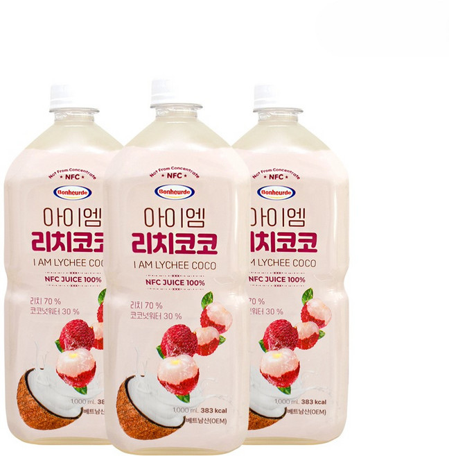보넬드 아이엠 리치코코 NFC 착즙주스, 3개, 1L