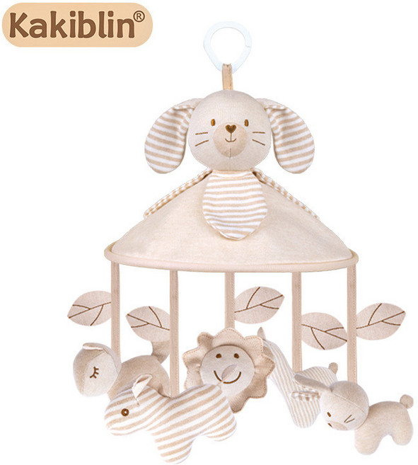 Kakiblin 嬰兒音樂床鈴 有機棉可愛動物 360度旋轉 促進感官發展, 可可兔吊傘(袋裝), 1個