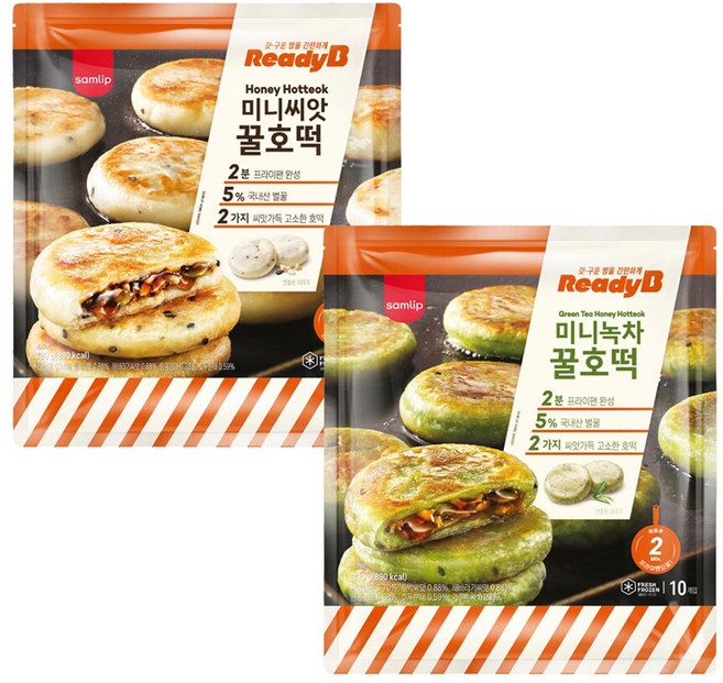 삼립 레디비 냉동 꿀씨앗호떡 2종 2봉(씨앗/녹차), 2개, 320g, 씨앗꿀호떡 1봉+녹차꿀호떡1봉