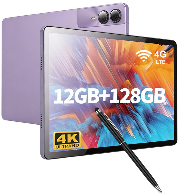 11인치 태블릿PC 안드로이드14 T616 프로세서 WiFi 태블릿 4K 화면 12GB RAM 128GB 12000mAh 배터리 업무 교육 엔터테인먼트 키보드 터치펜 포함, Wi-Fi+Cellular, 바이올렛 퍼플