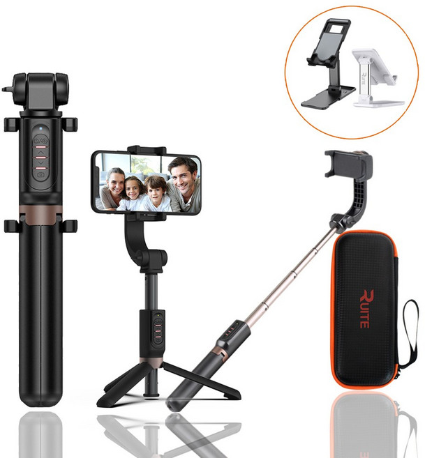루이트 7세대 자동회전 블루투스 짐벌 셀카봉 삼각대 액션캠지원, 짐벌 셀카봉 블랙+거치대증정, 1개