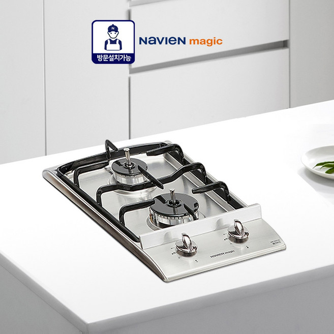 [전국설치가능] 나비엔매직 GRB1102 빌트인 2구 가스렌지 가스쿡탑 매립형 가스레인지 타공 265X485 (구SK매직 GRAB221K 호환가능), 설치요청(가스연결비용현장지불), LNG, 건전지형