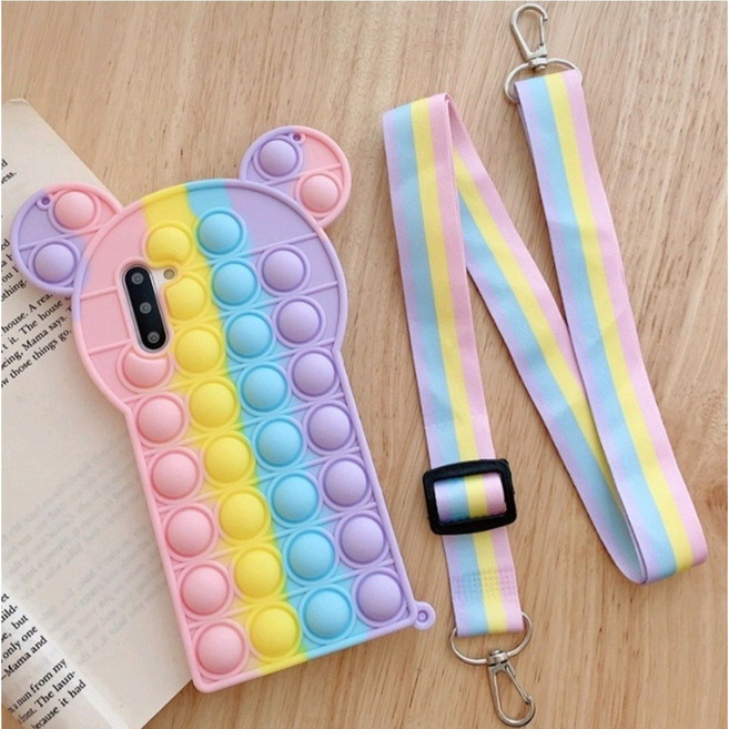 갤럭시a71 a51 a50 a32 a21 a10e 무지개 곰돌이 푸쉬팝 팝잇 스트랩 케이스