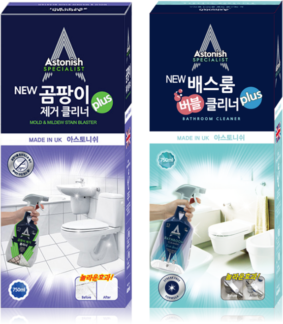 아스토니쉬 뉴 곰팡이 제거 클리너 플러스 + 뉴 배스룸 버블 클리너 플러스, 2개, 750ml