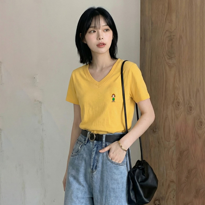 엠제이스타 스누피 브이넥 반팔티 피너츠 여성 V넥 반팔 티셔츠 8color