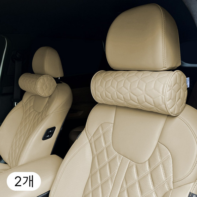 위드차차차 프리미엄 차량용 목쿠션 자동차 원형 메모리폼 목베개, 2개, 원형목쿠션_코튼베이지